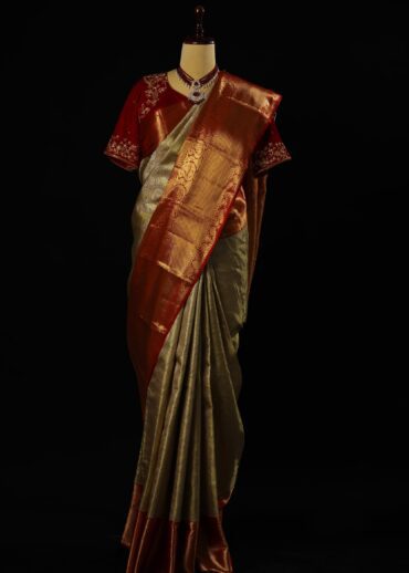 Beige Golden Kanjiwaram Silk Saree