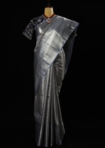 Silver Kanjiwaram Jaal Work Silk Saree
