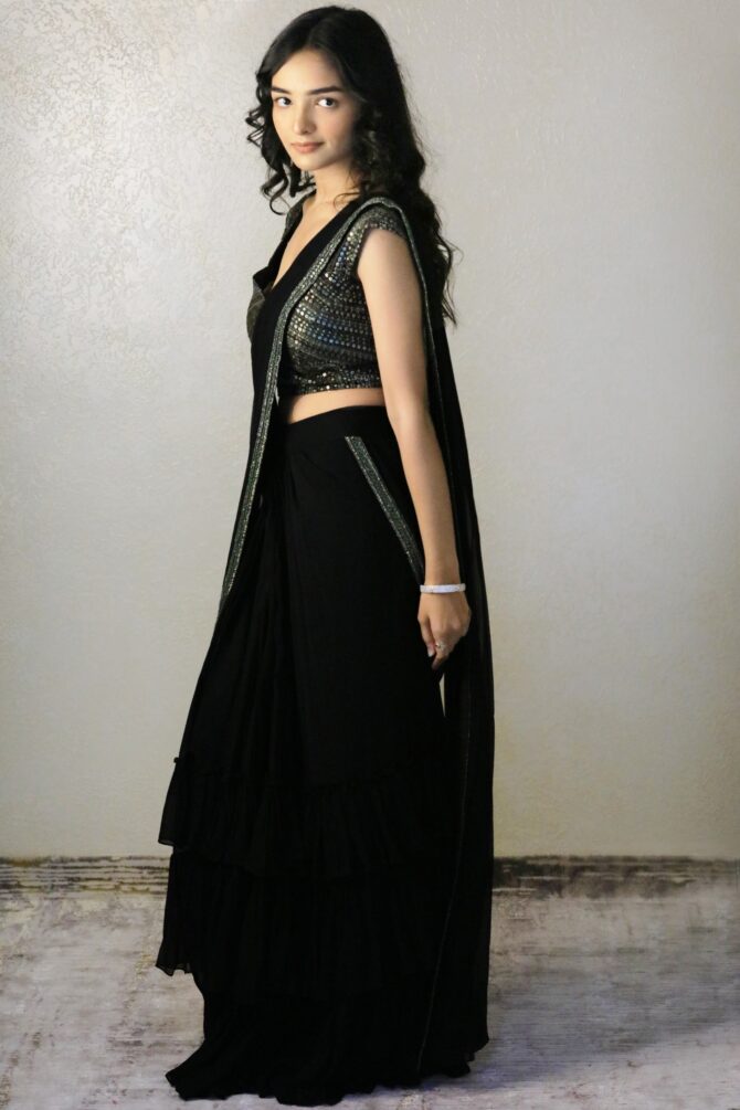 black drape saree