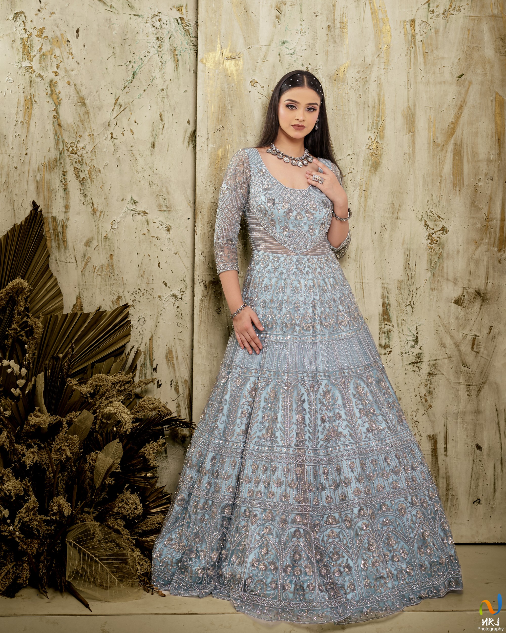 Festive, Wedding Blue color Denim fabric Gown : 1605900