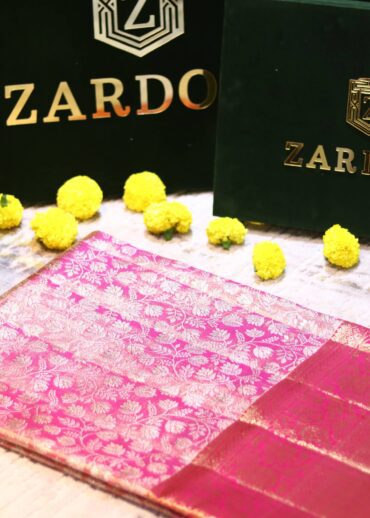 Beetroot pink kanjivaram silk saree with dark pink border