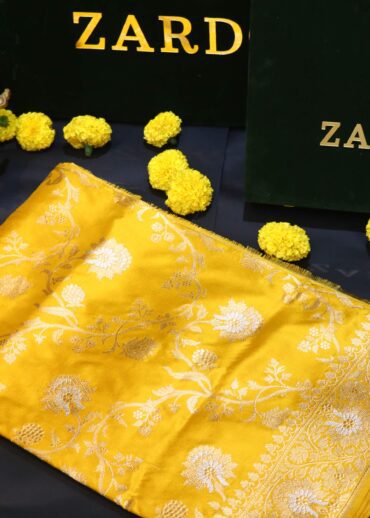 Yellow banarasi silk saree
