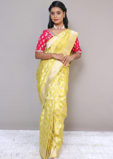 Bright  yellow banarasi silk saree