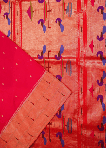 Two tone pink and dark peach munia paithani