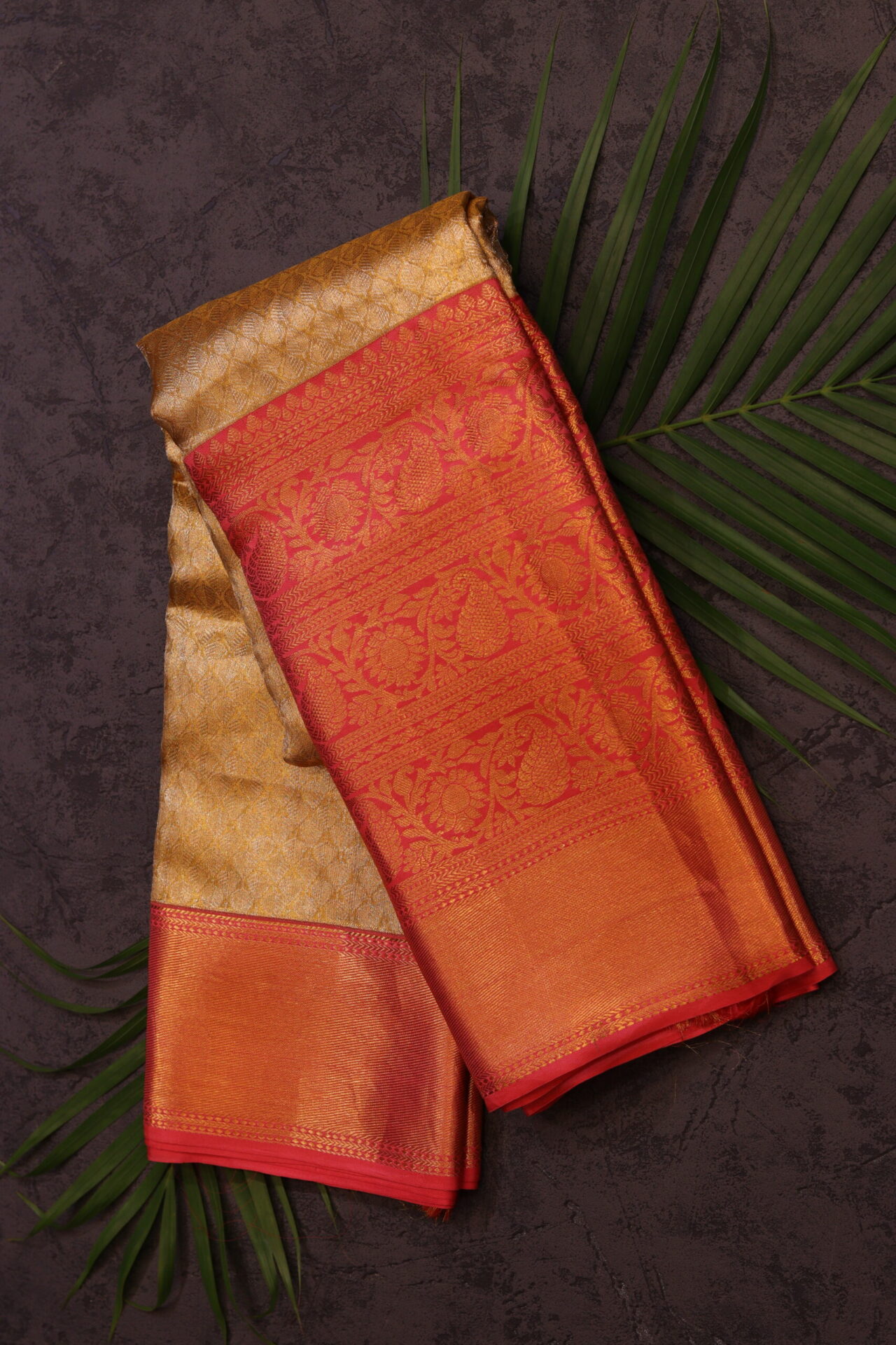 Yellow Yanjivaram Saree With Hot Pink Border