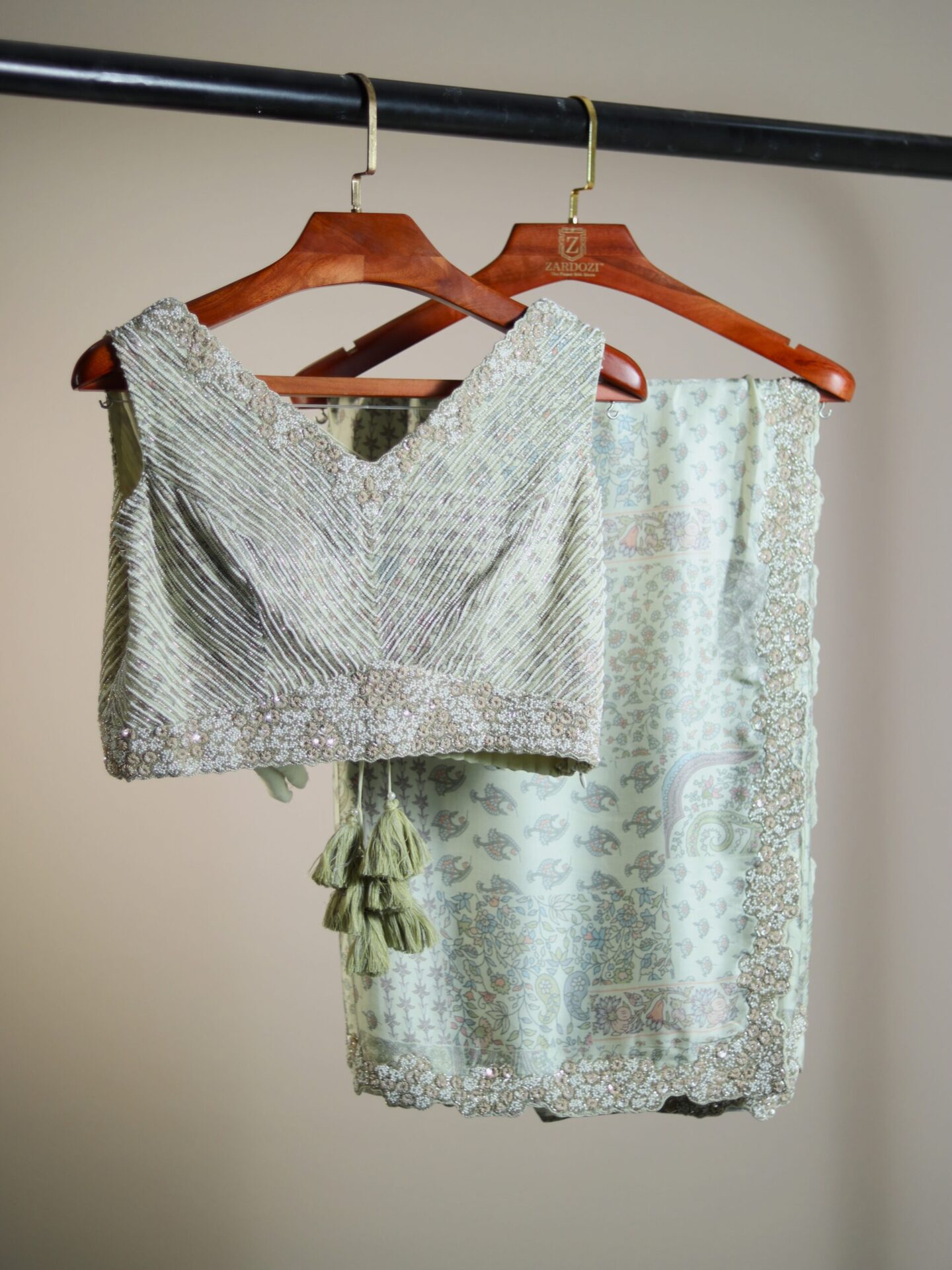 PASTEL GREEN PRINTED SAREE