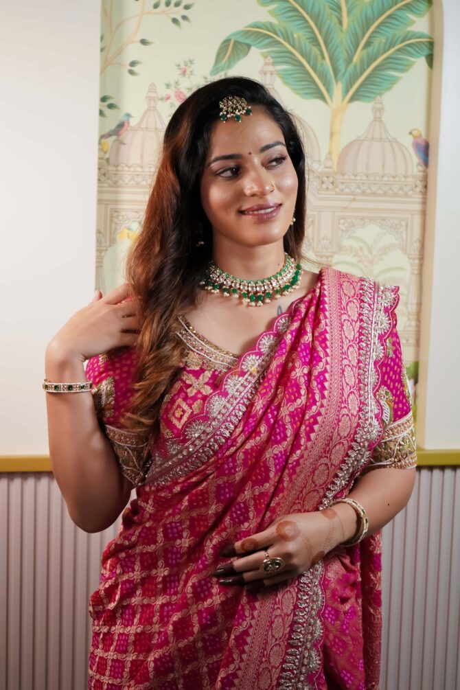 Hot Pink Saree Bandhani Saree