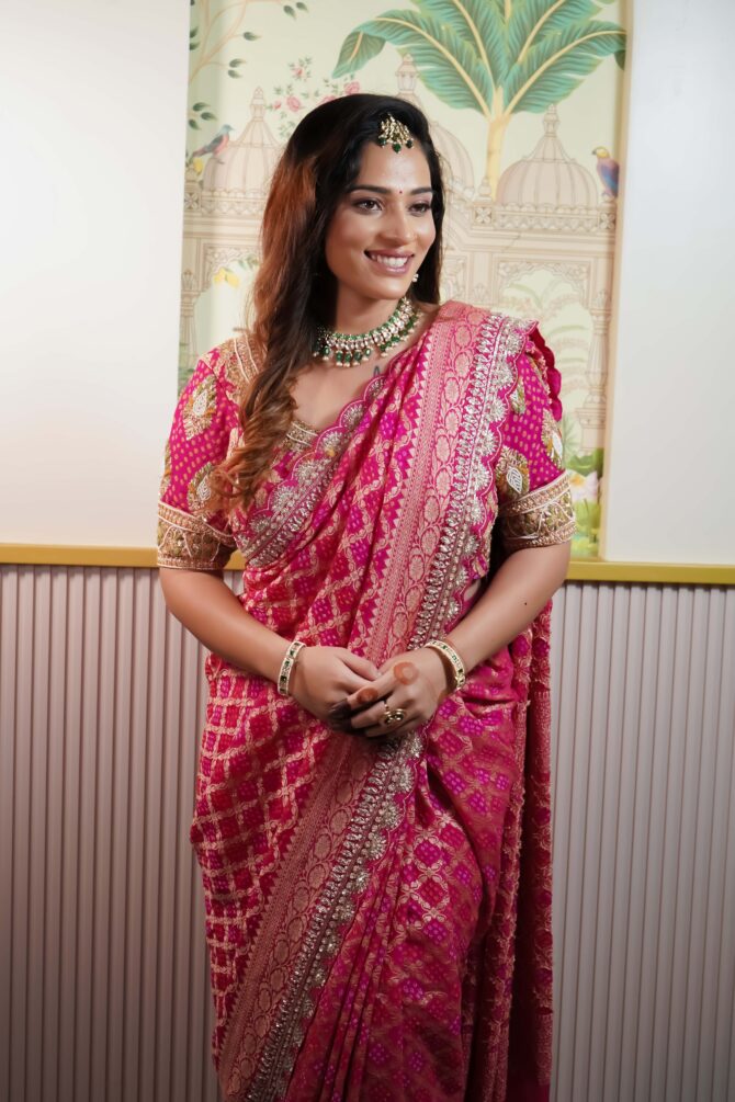 Hot Pink Saree Bandhani Saree