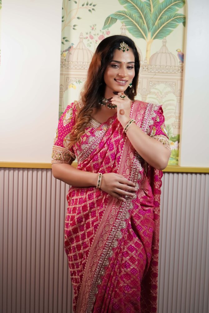 Hot Pink Saree Bandhani Saree