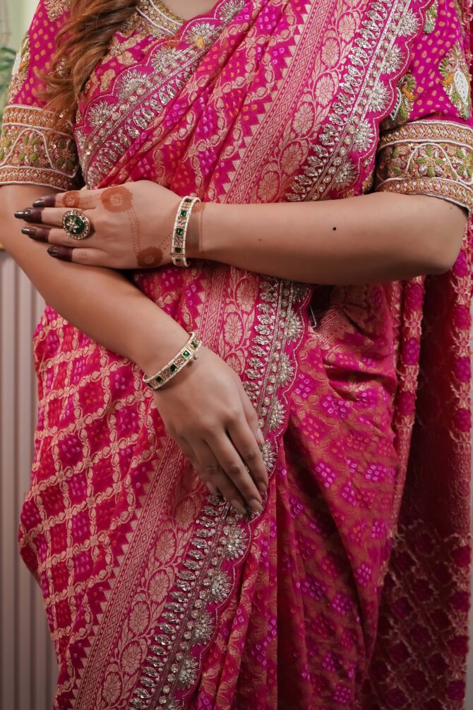 Hot Pink Saree Bandhani Saree