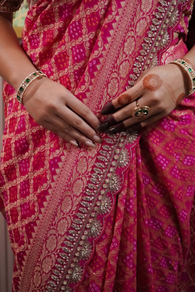 Hot Pink Saree Bandhani Saree