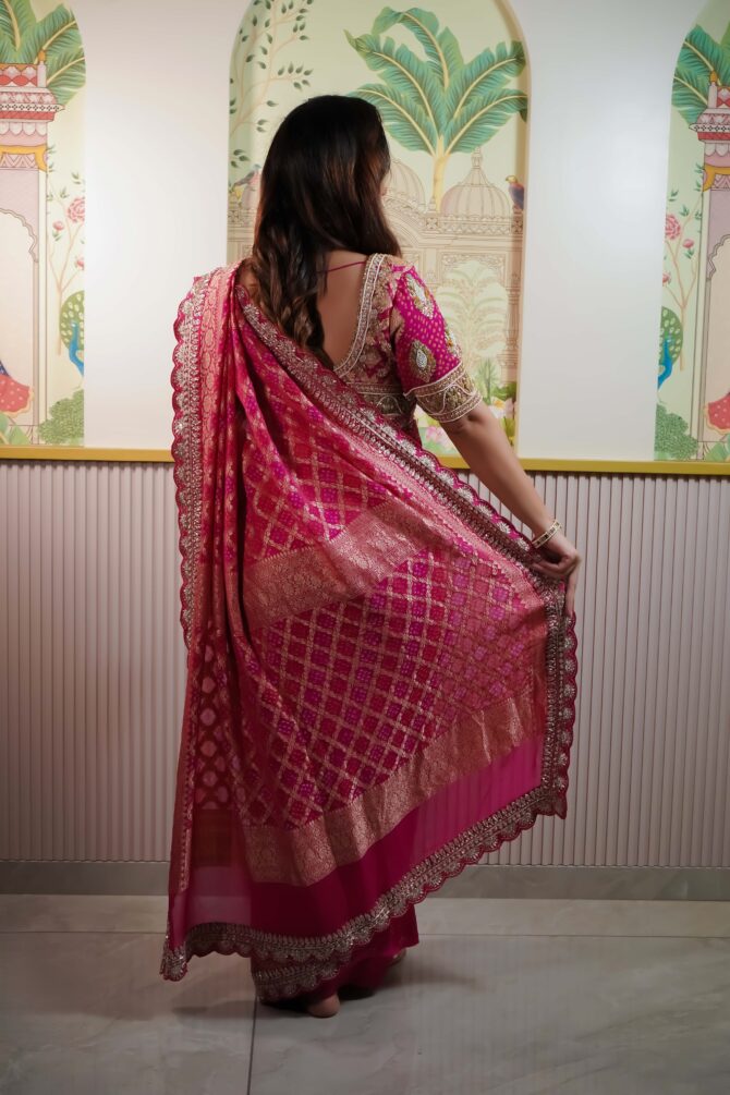 Hot Pink Saree Bandhani Saree