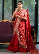 Gharchola red bandhani saree with zardozi and gota patti work