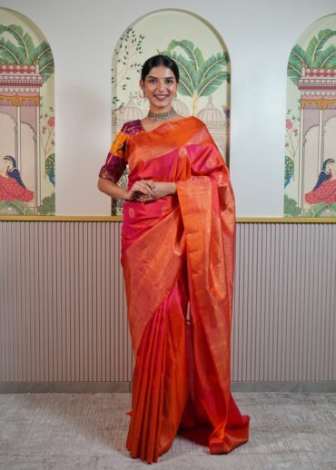Carrot Pink Kanjeevaram Saree