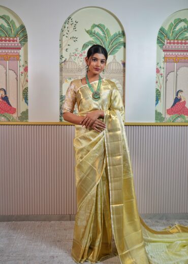 Cream And Golden Kanjeevaram Saree