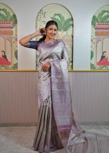 Silver And Purple Kanjeevaram Saree