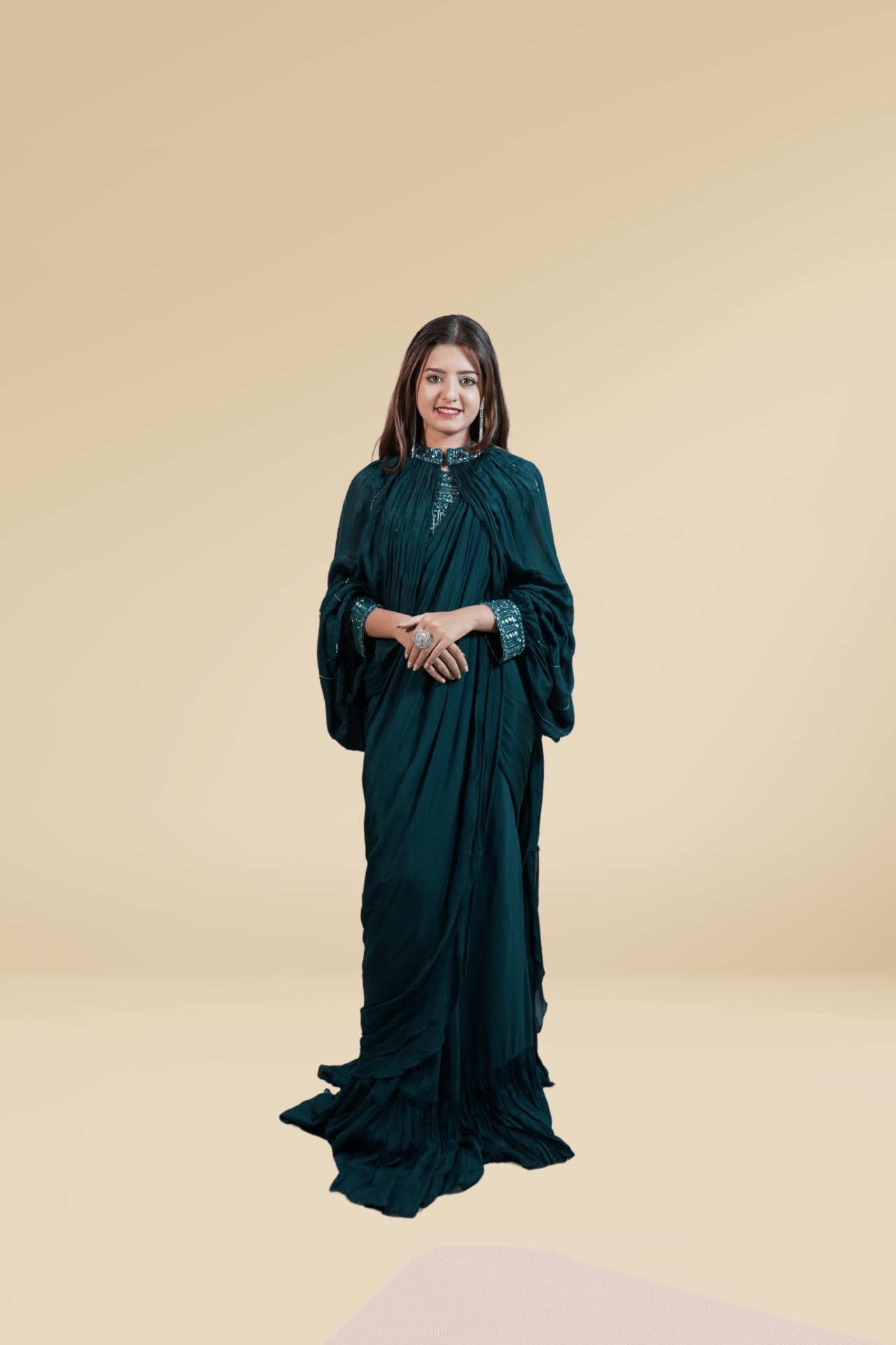 TEAL GREEN DRAPE SAREE