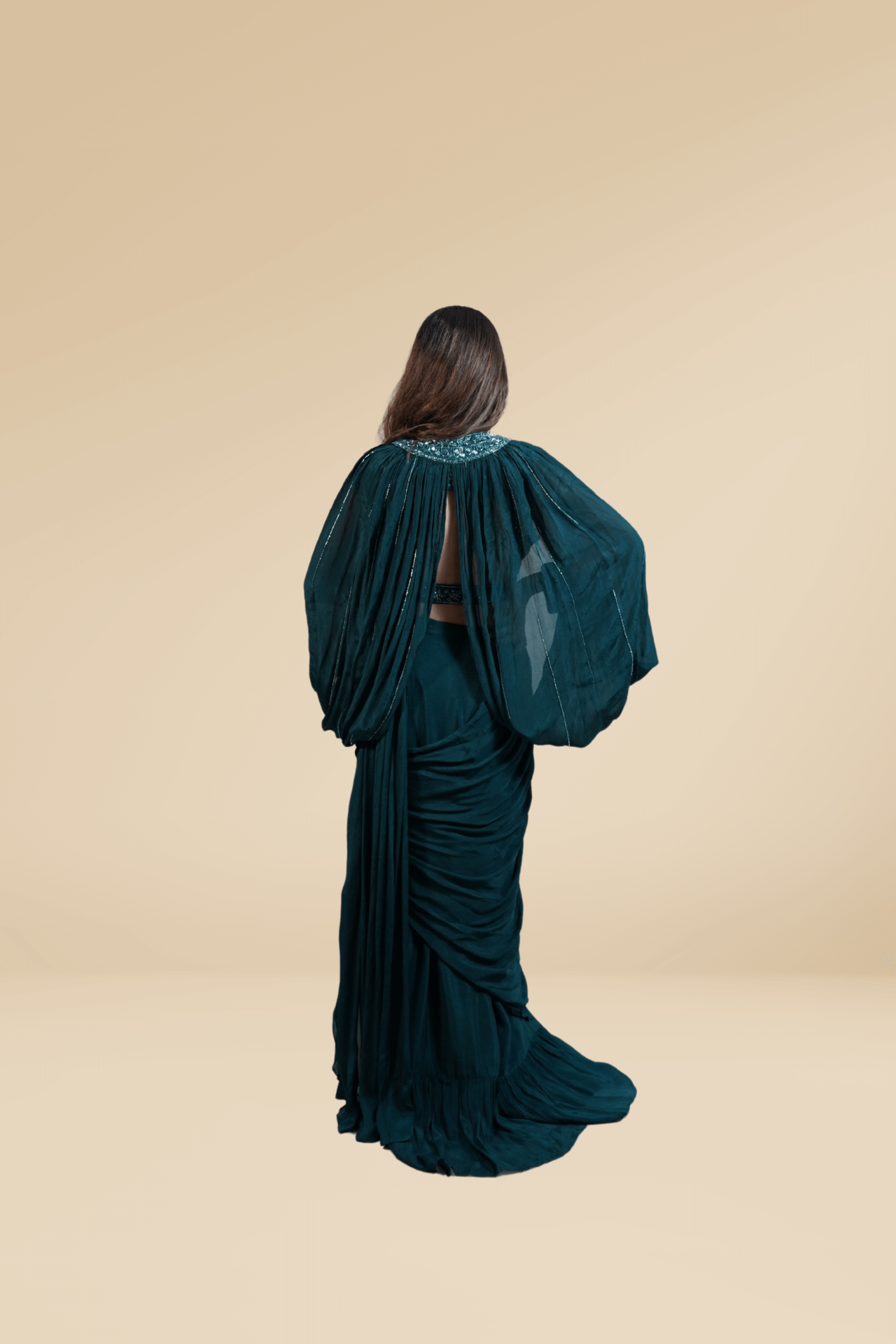 TEAL GREEN DRAPE SAREE