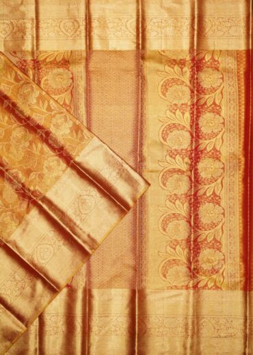 ORANGE- GOLDEN  TISSUE KANJIVARAM