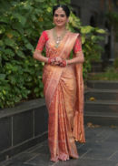 PEACH GOLDEN TISSUE SAREE