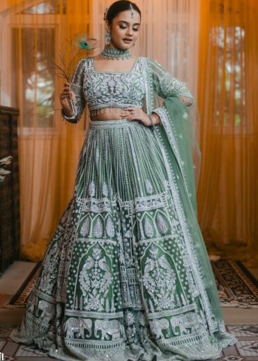 GREEN PEARL WORK LEHENGA