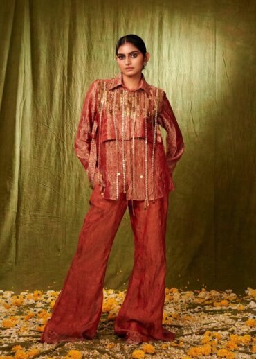 RUST ONION CRUSHED METALLIC TISSUE CO-ORD SET