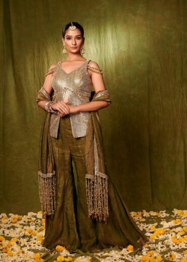 OLIVE GREEN SHORT KURTA PANTS SET