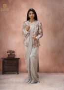 GREY DRAPE SAREE WITH JACKET SET