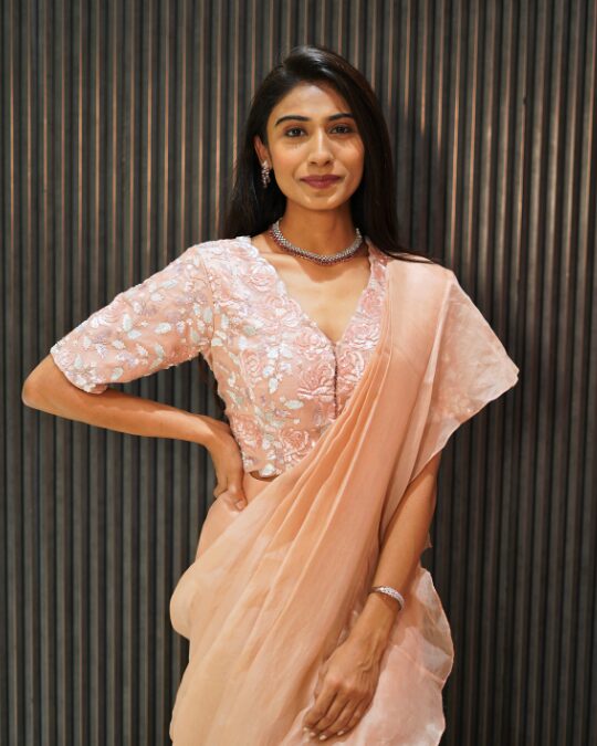 Romantic Rose Embellished Drape Saree