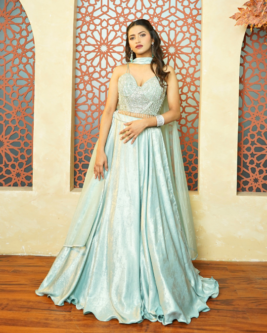 ICE BLUE CORSET LEHENGA