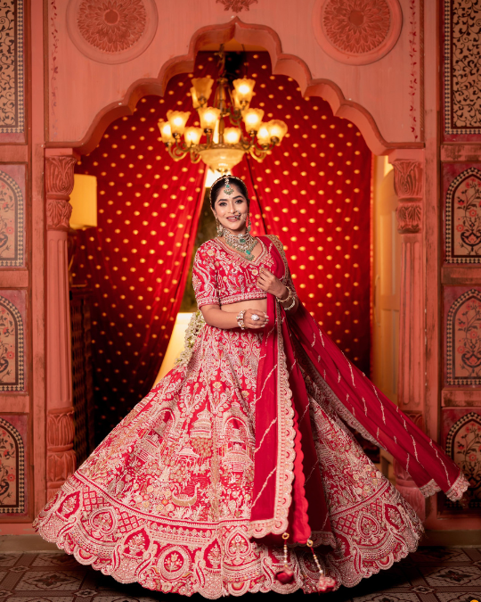 BRIGHT RED BRIDAL LEHENGA
