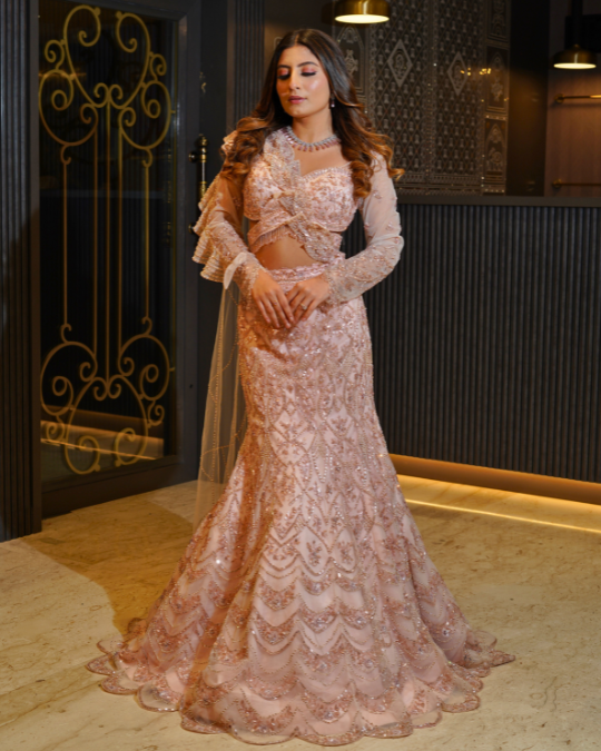 PINK BRIDAL FISHCUT LEHENGA
