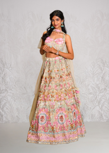 Mint green multicolour lehenga set