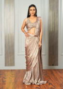 METALLIC DUSTY PINK DRAPE SAREE