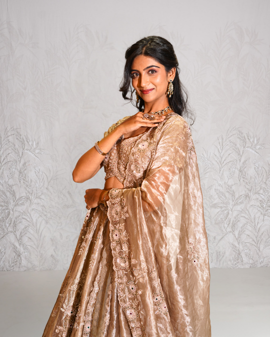 Dusty Golden tissue Lehenga