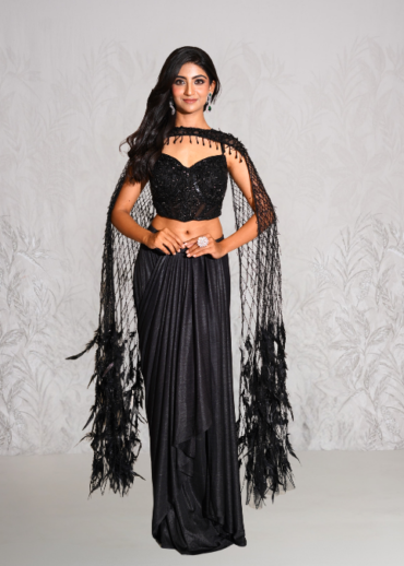 Black cowl skirt with drape set