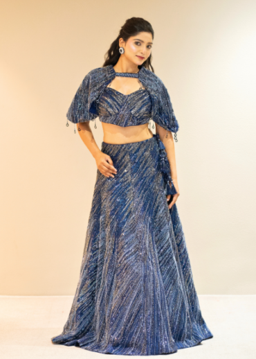 NAVY BLUE SEQUINED LEHENGA SET