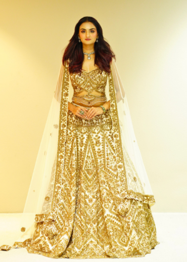 GOLDEN ANTIQUE  WORK LEHENGA SET