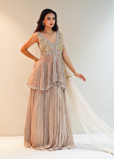 BEIGE PEPLUM SHORT  ANARKALI SET