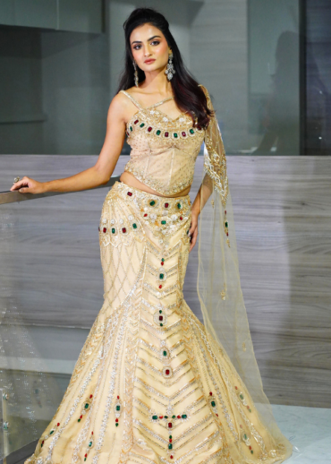 Champagne Gold Designer GemStone Lehenga Set