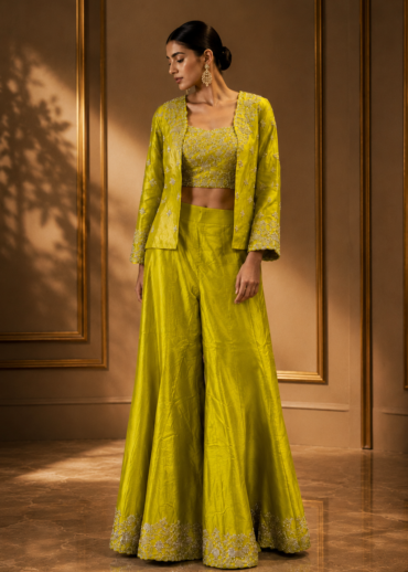 Citrus Glow Embroidered Jacket Set