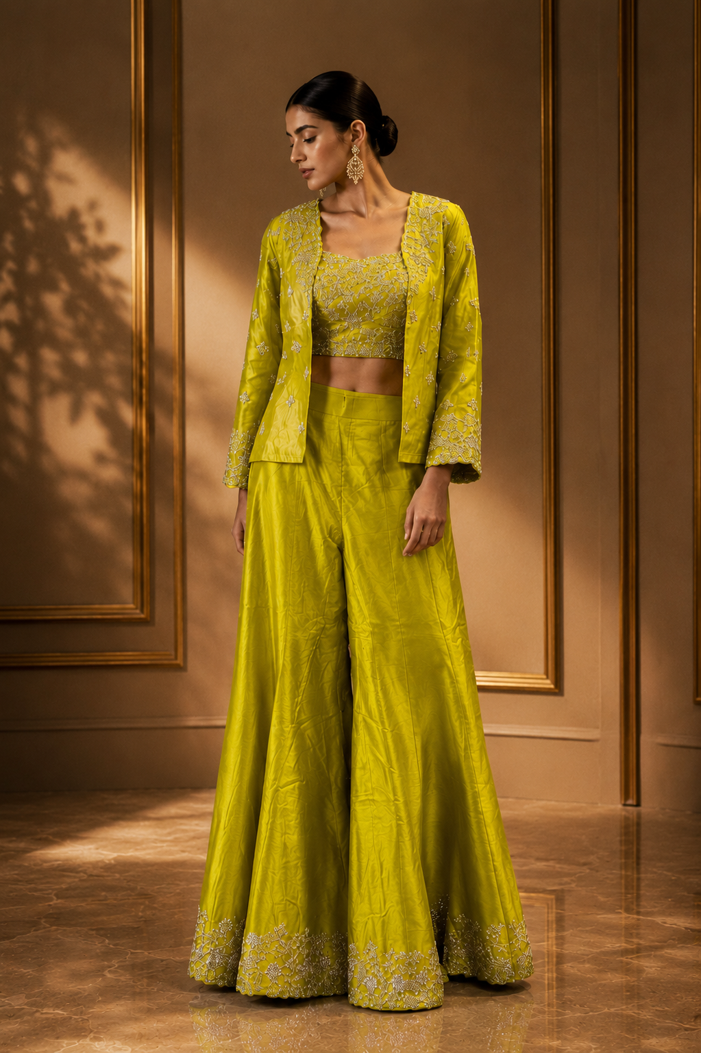 Citrus Glow Embroidered Jacket Set