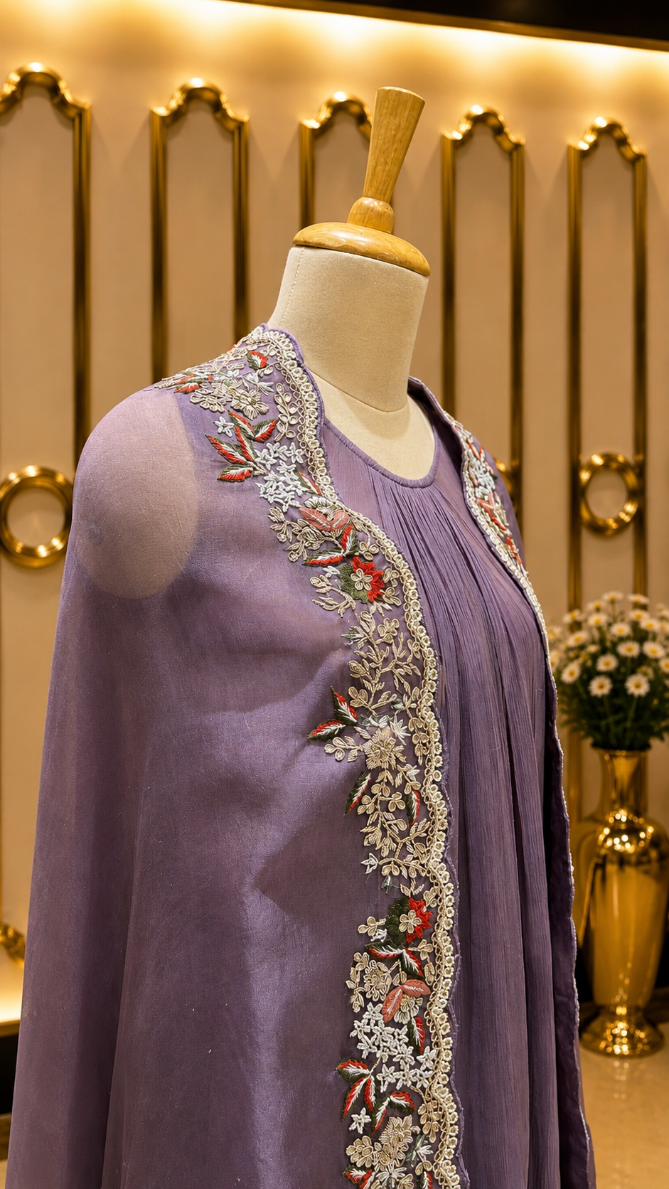 Lavender Embroidered Cape Set