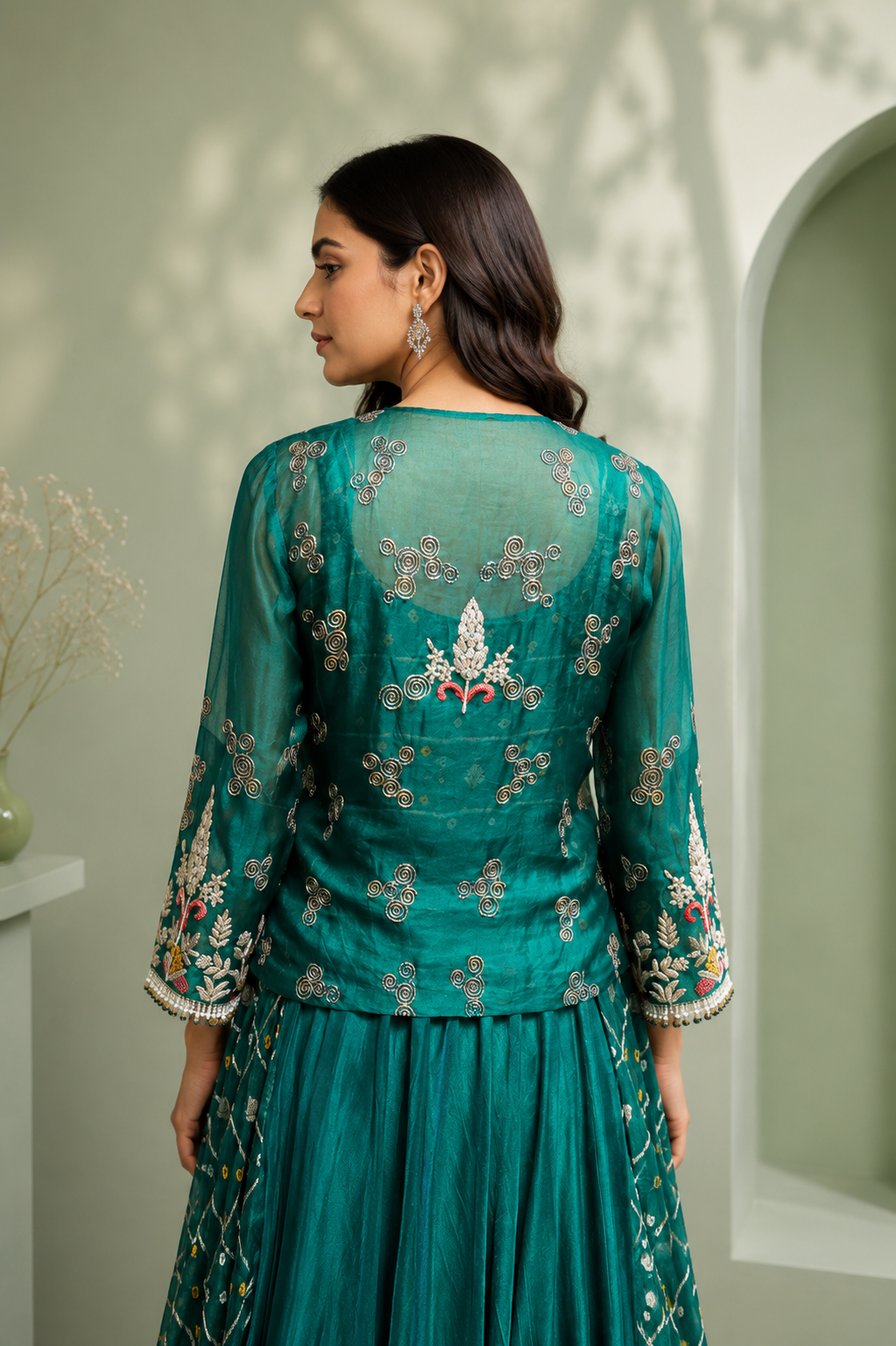 Emerald Bloom Long gown Jacket Set
