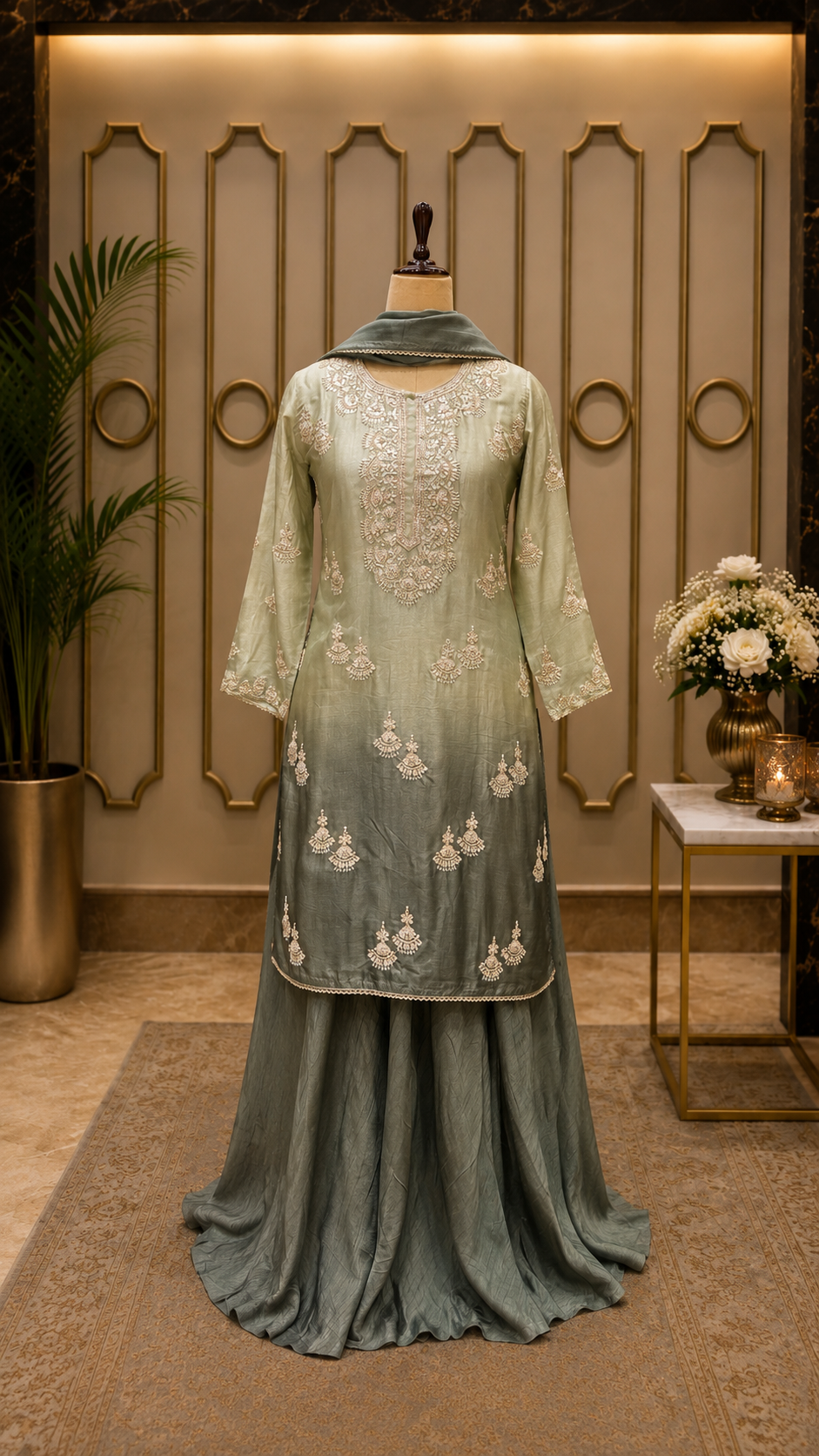 Straight Kurta Set with Skirt & Dupatta