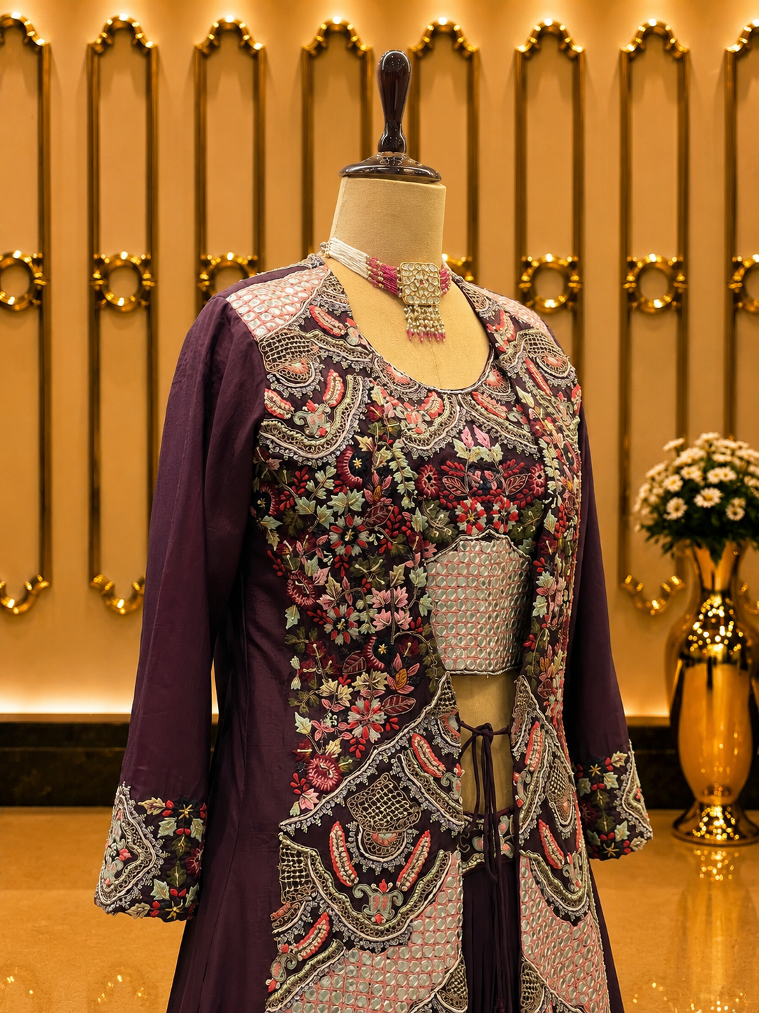 Regal Plum Embroidered Skirt Set