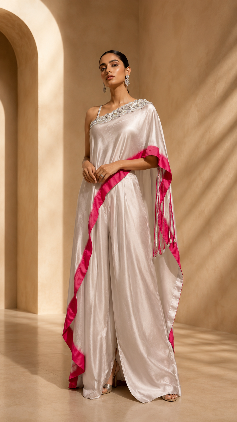 Pearl Blush One-Shoulder Drape Co-ord Set