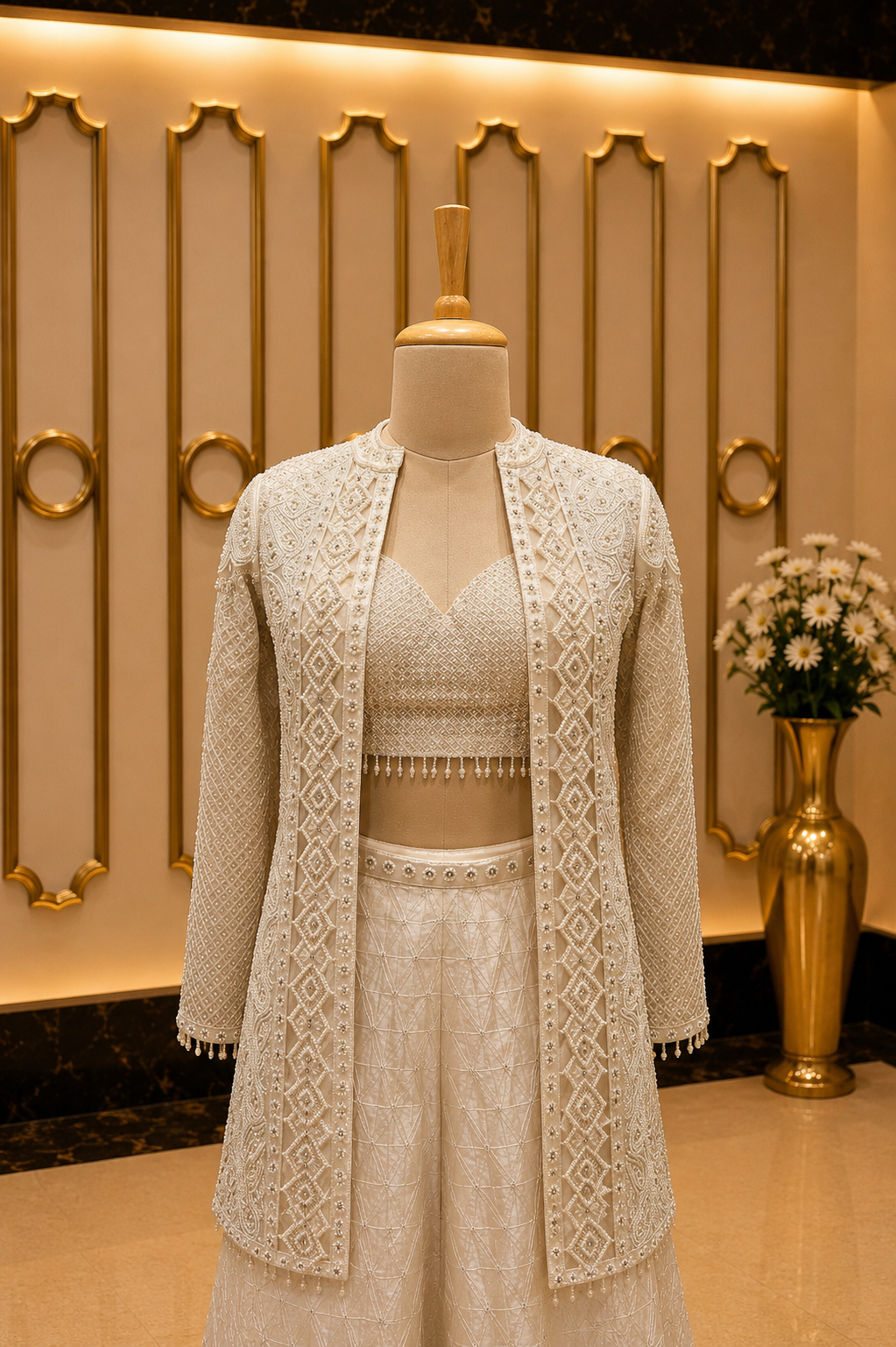 Pearl Whisper Embroidered Jacket Set