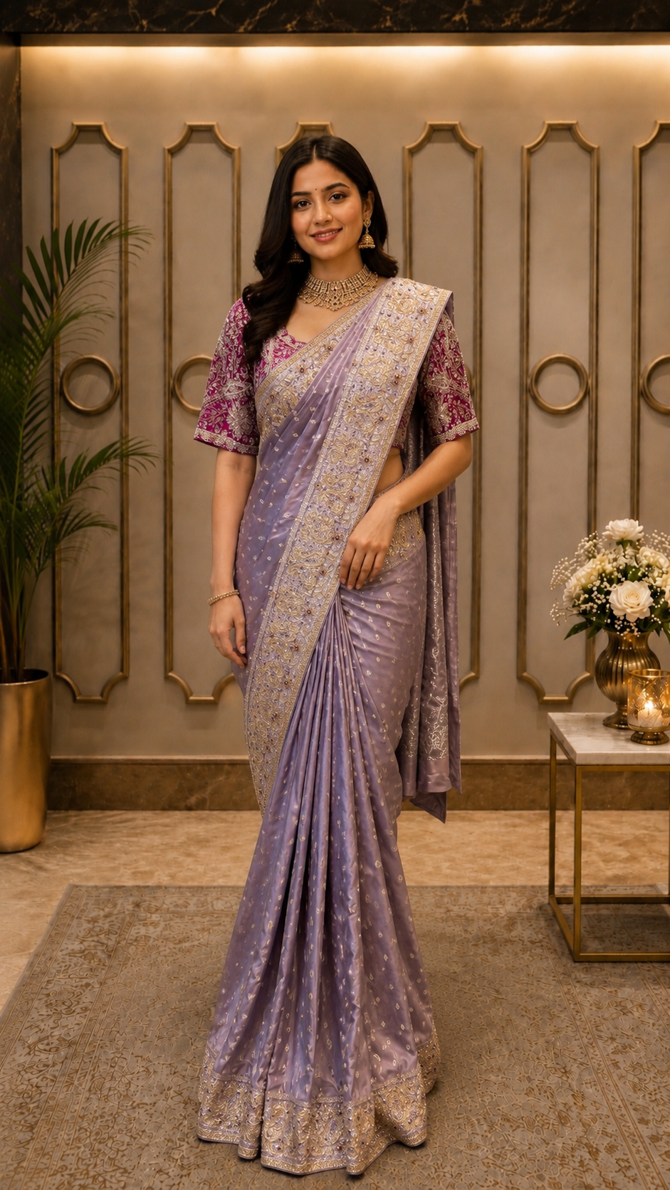 Lavender Banarasi silk Saree