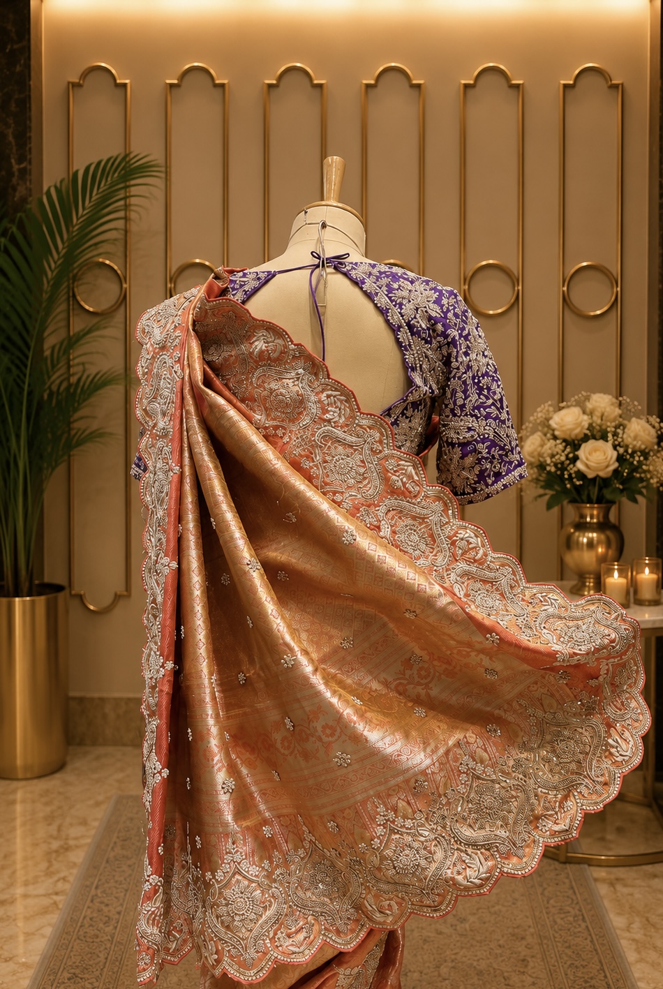 Peach Blossom Heritage Tissue Kanjeevaram Saree